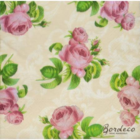 Serwetka do decoupage TETEaTETE pudrowe róże 33x33